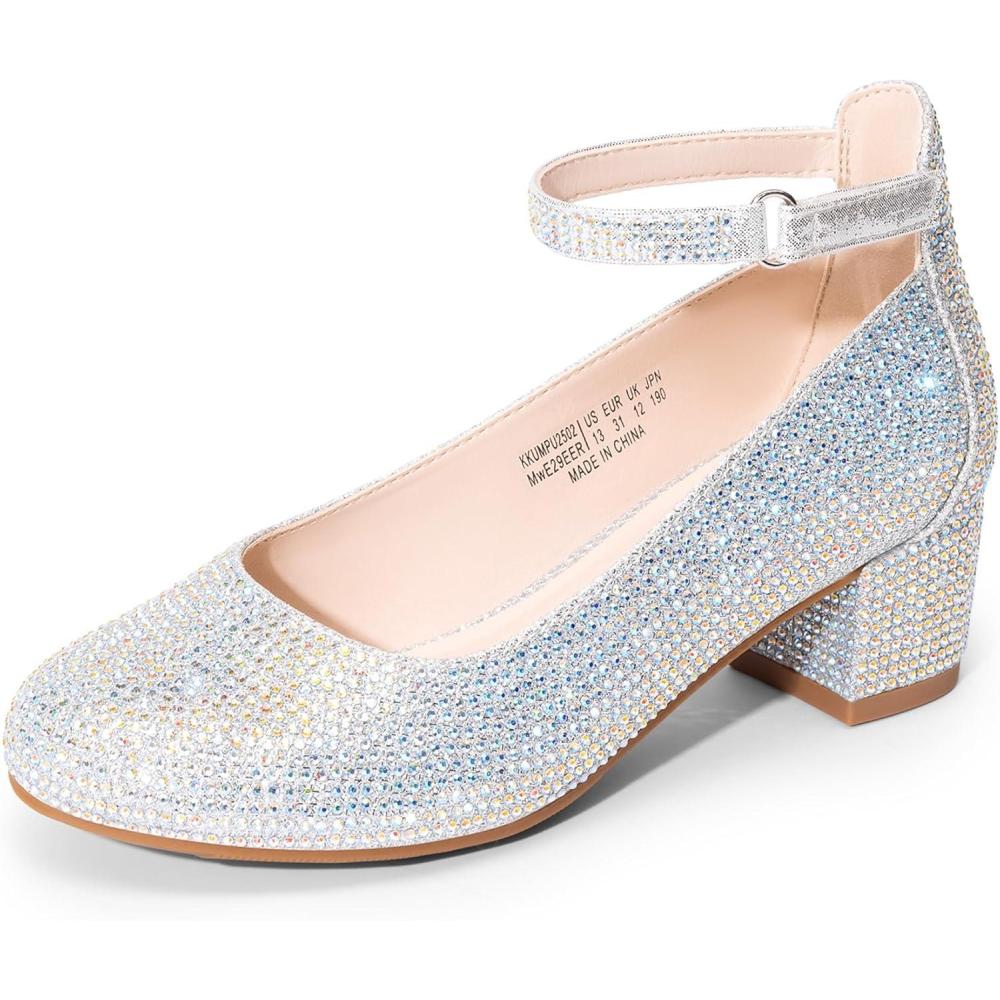 imageDREAM PAIRS Girls Dress Shoes Chunky High Heels Ankle Strap Party Wedding Princess Pump for Little Big KidSilver