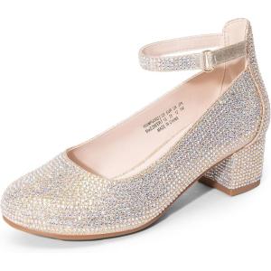 DREAM PAIRS Girls Dress Shoes Chunky High Heels Ankle Strap Party Wedding Princess Pump for Little Big Kid(Gold)