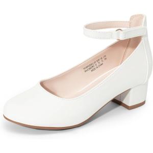 DREAM PAIRS Girls Dress Shoes Chunky High Heels Ankle Strap Party Wedding Princess Pump for Little Big Kid(White)