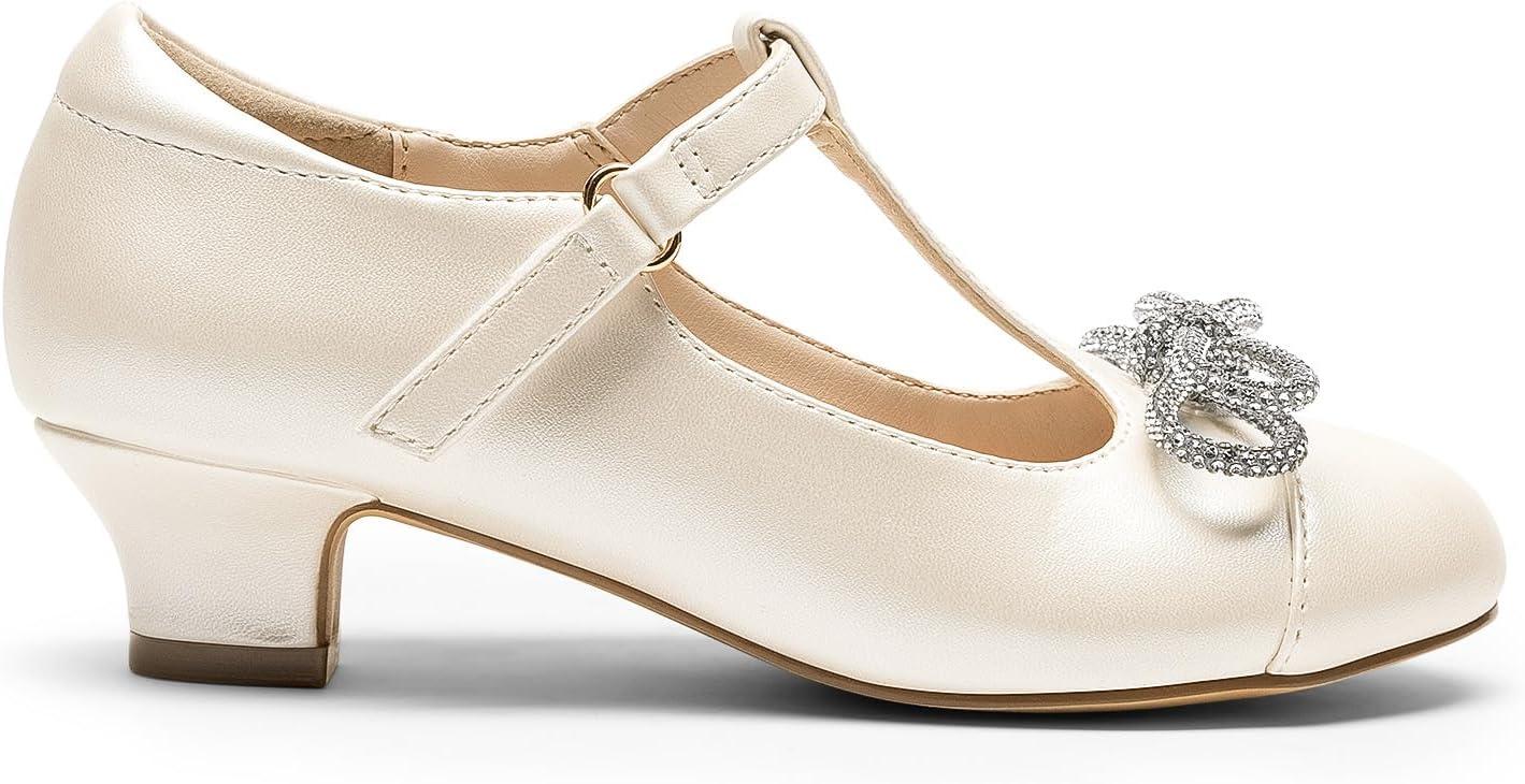 imageDREAM PAIRS Girls Dress Shoes Mary Jane Heel TStrap Party Flower Wedding Princess Pumps for Little Big KidIvory