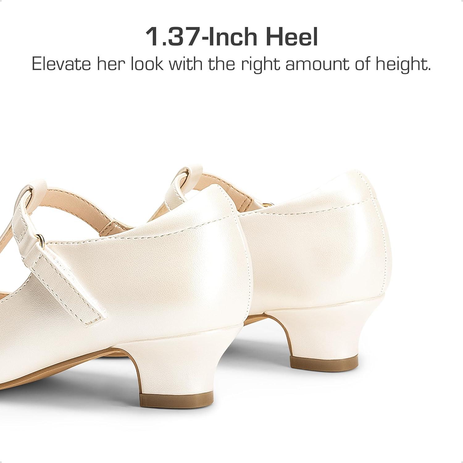 imageDREAM PAIRS Girls Dress Shoes Mary Jane Heel TStrap Party Flower Wedding Princess Pumps for Little Big KidIvory