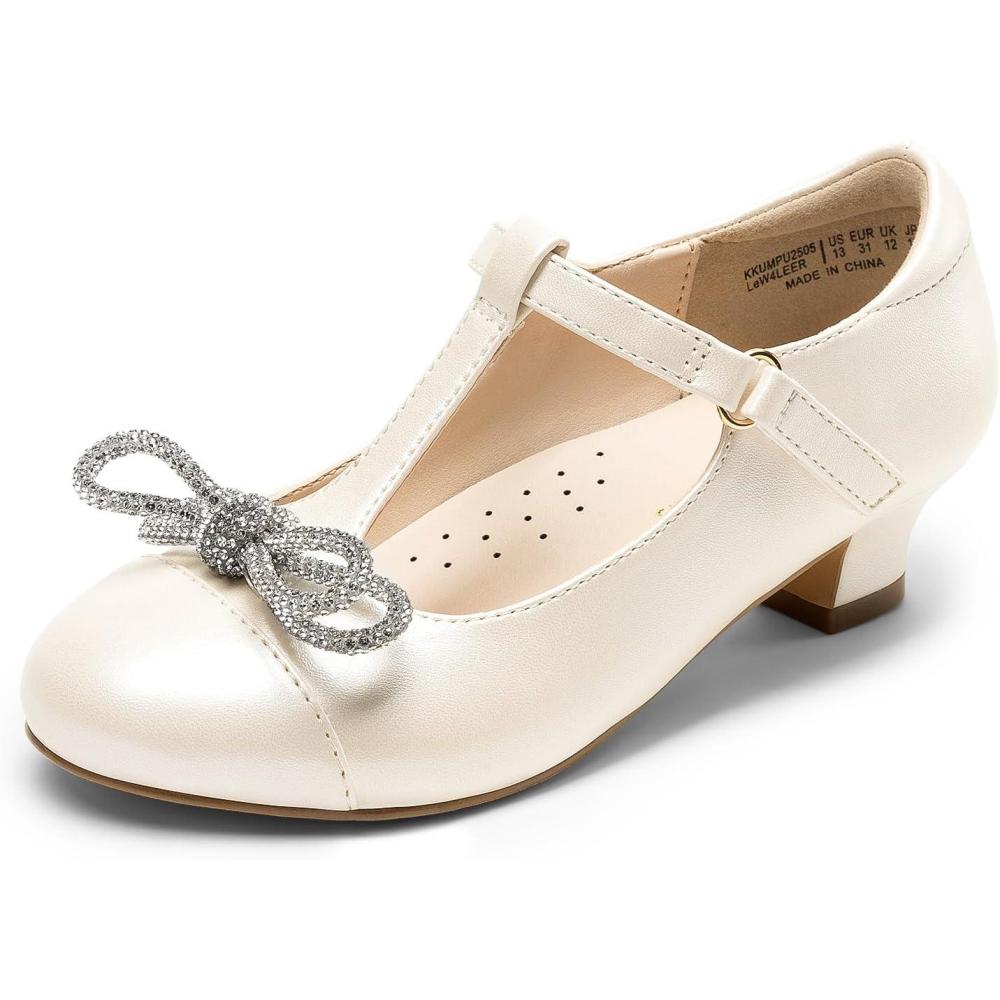 imageDREAM PAIRS Girls Dress Shoes Mary Jane Heel TStrap Party Flower Wedding Princess Pumps for Little Big KidIvory