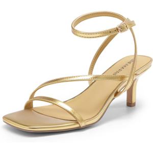 DREAM PAIRS Women’s Low Kitten Heels Strappy Open Square Toe Ankle Strap Sexy Fashion Comfort Dress Shoes Party Heeled Sandals(Gold)