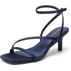 DREAM PAIRS Women’s Low Kitten Heels Strappy Open Square Toe Ankle Strap Sexy Fashion Comfort Dress Shoes Party Heeled Sandals(Navy)