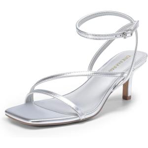 DREAM PAIRS Women’s Low Kitten Heels Strappy Open Square Toe Ankle Strap Sexy Fashion Comfort Dress Shoes Party Heeled Sandals(Silver)