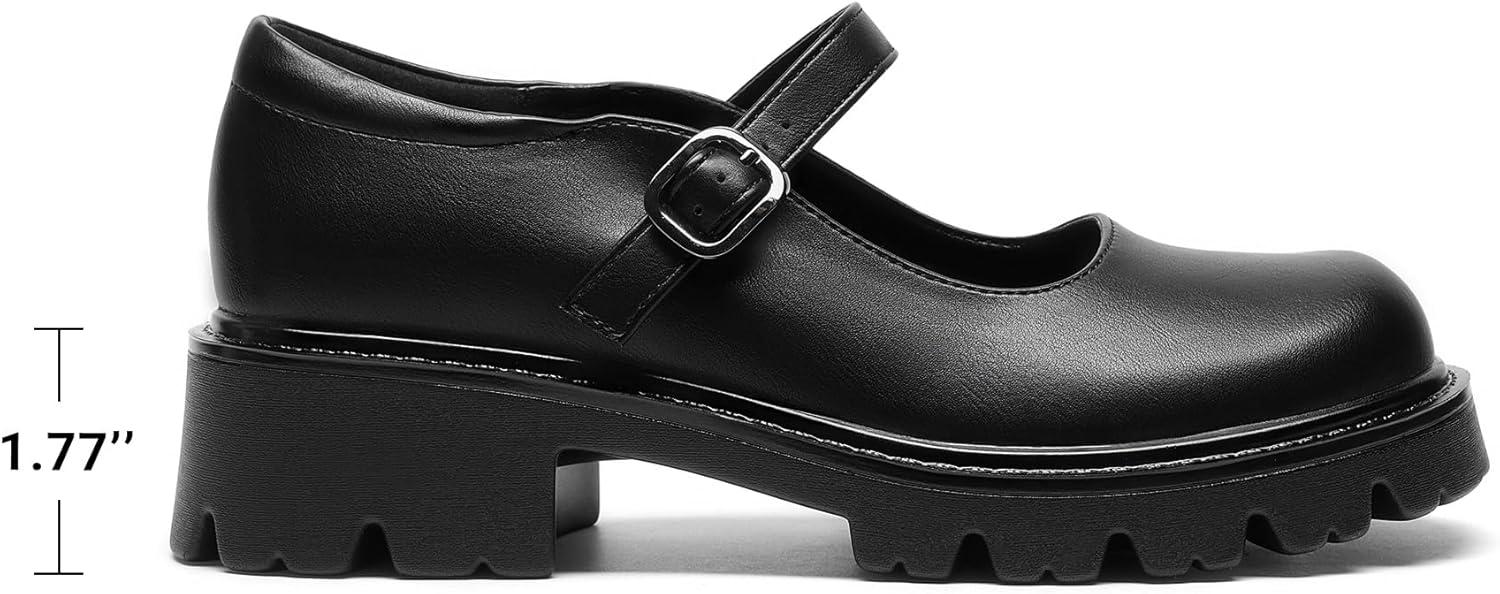 imageDREAM PAIRS Mary Jane Platform Shoes for Women Closed Toe Chunky Block Heel Cute Dress ShoesBlackpu