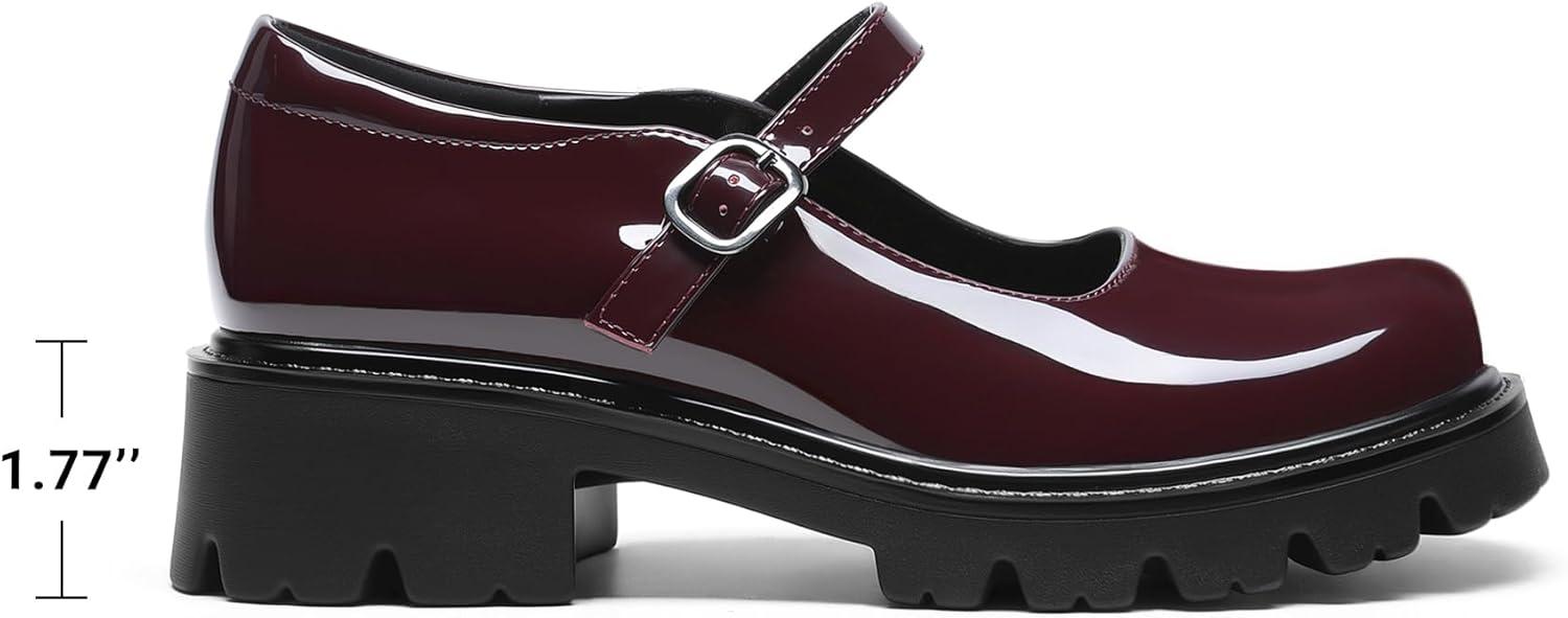 imageDREAM PAIRS Mary Jane Platform Shoes for Women Closed Toe Chunky Block Heel Cute Dress ShoesBurgundy