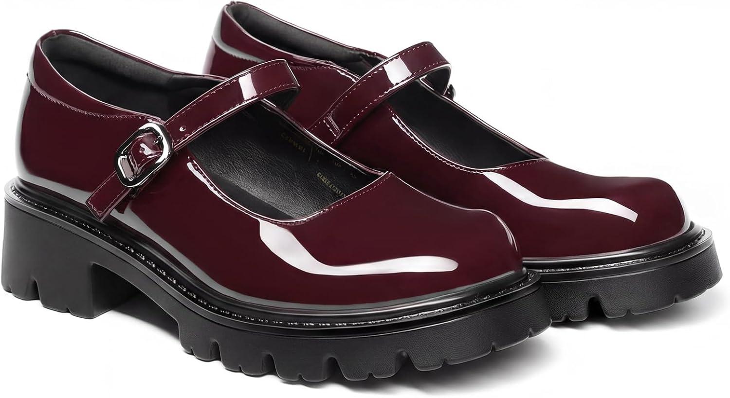 imageDREAM PAIRS Mary Jane Platform Shoes for Women Closed Toe Chunky Block Heel Cute Dress ShoesBurgundy
