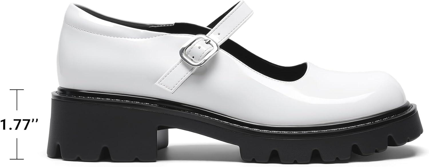 imageDREAM PAIRS Mary Jane Platform Shoes for Women Closed Toe Chunky Block Heel Cute Dress ShoesWhite