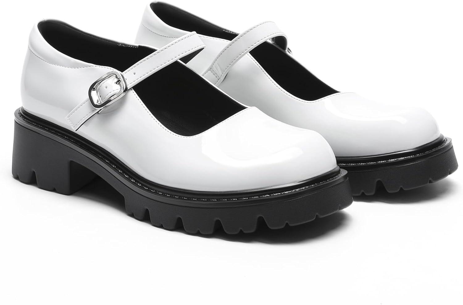 imageDREAM PAIRS Mary Jane Platform Shoes for Women Closed Toe Chunky Block Heel Cute Dress ShoesWhite