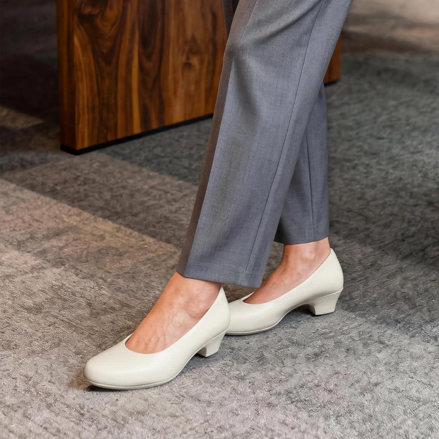 imageDREAM PAIRS Womens Chunky Closed Toe Dress Low Block Heels Comfortable Slip On Work Pumps Wedding Casual ShoesWhite