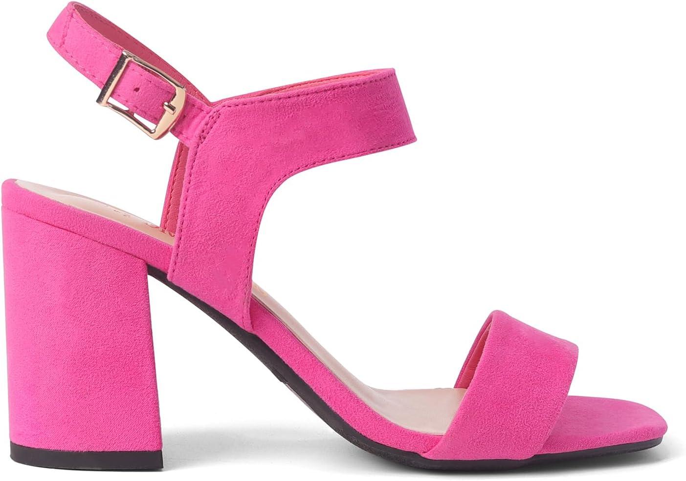 imageDREAM PAIRS Womens High Chunky Heels Square Toe Block Ankle Strap 3 inch Comfortable Heeled Sandals For Formal Wedding Party DressHot Pinksuede