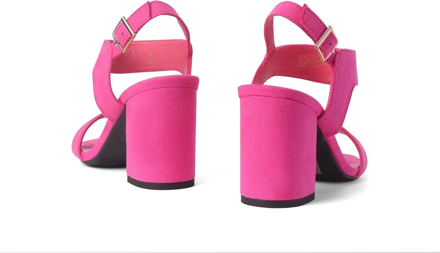 imageDREAM PAIRS Womens High Chunky Heels Square Toe Block Ankle Strap 3 inch Comfortable Heeled Sandals For Formal Wedding Party DressHot Pinksuede