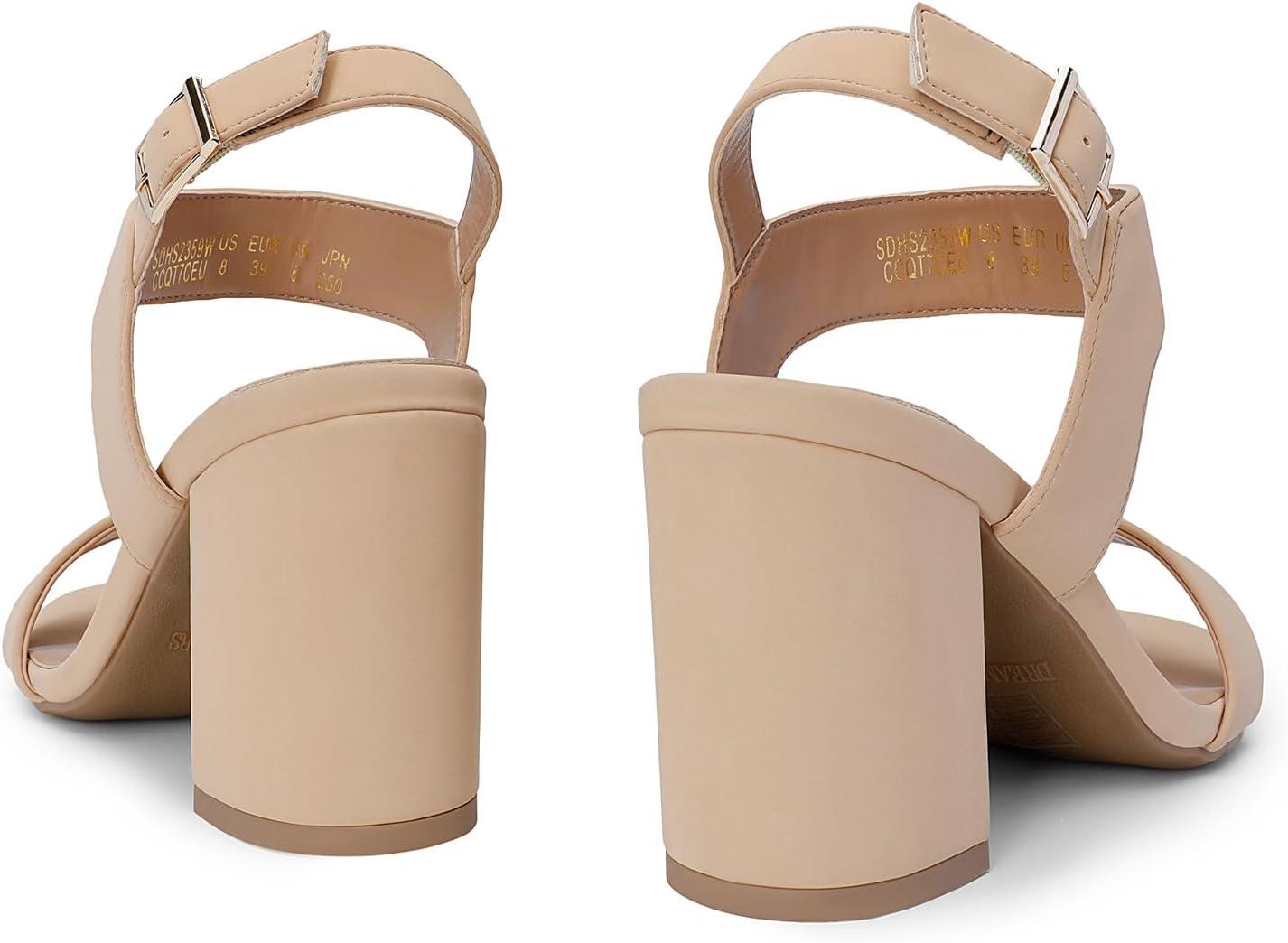 imageDREAM PAIRS Womens High Chunky Heels Square Toe Block Ankle Strap 3 inch Comfortable Heeled Sandals For Formal Wedding Party DressNudenubuck