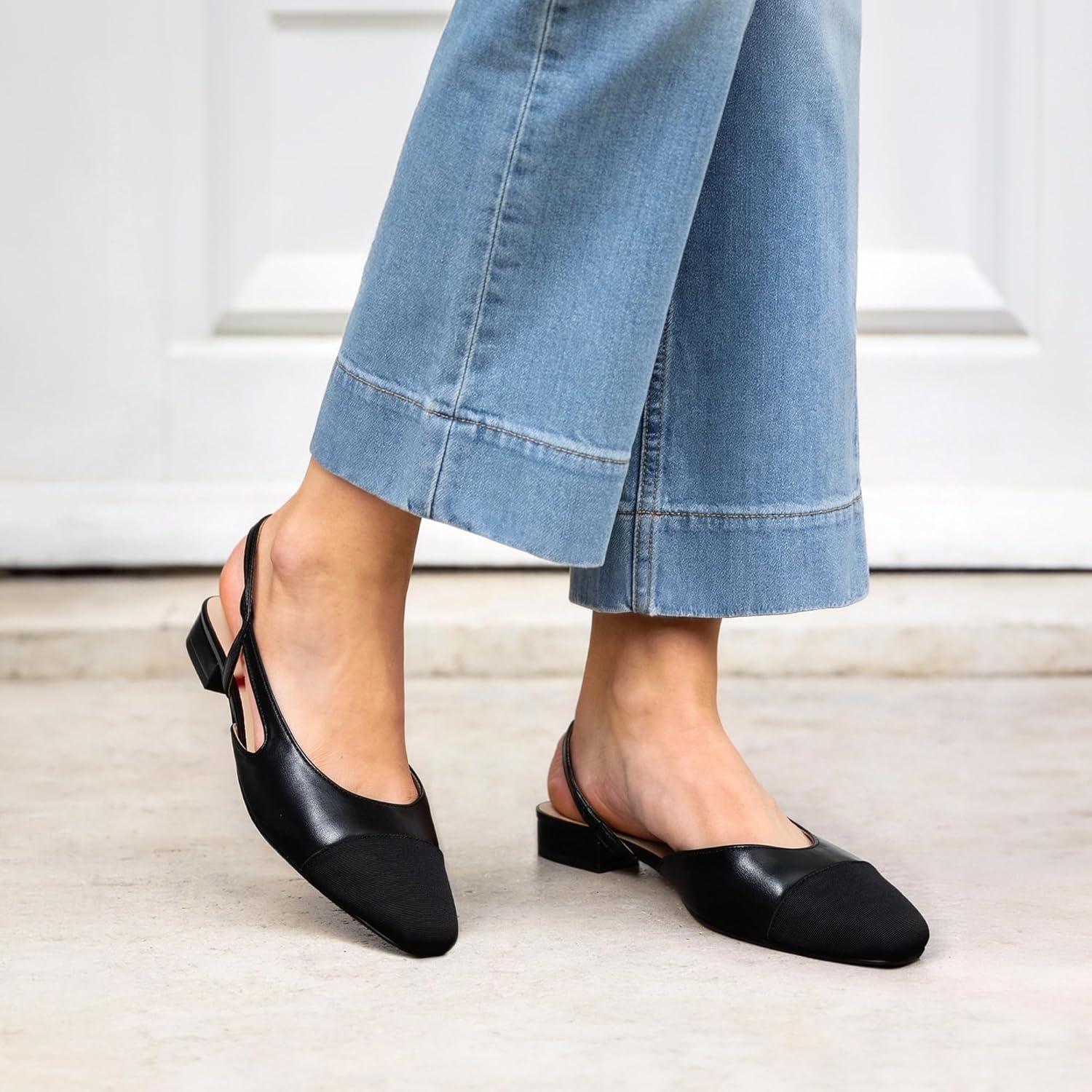 imageDREAM PAIRS Womens Slingback Flats Square Toe Ballet Dressy Flats Low Heel Dress Shoes for Business Casual Work Office Wedding PartyBlackpu