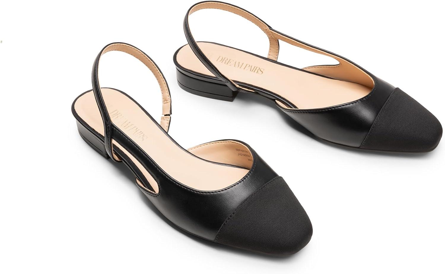 imageDREAM PAIRS Womens Slingback Flats Square Toe Ballet Dressy Flats Low Heel Dress Shoes for Business Casual Work Office Wedding PartyBlackpu