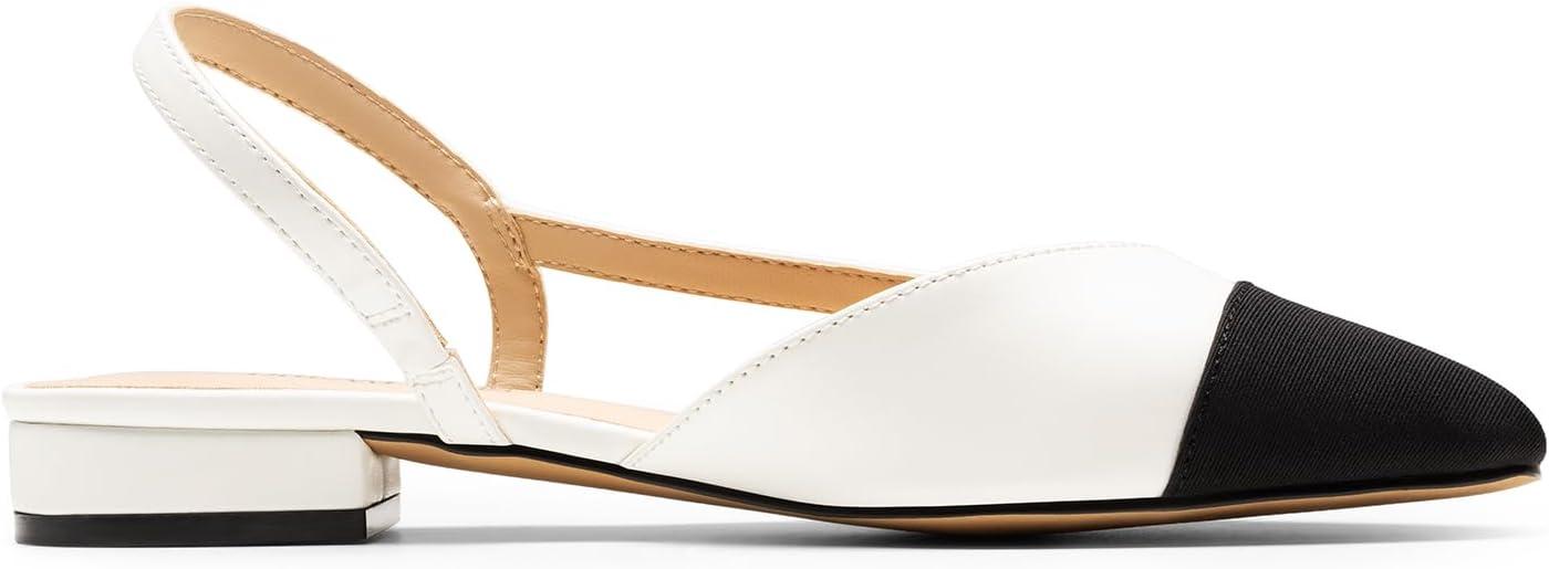 imageDREAM PAIRS Womens Slingback Flats Square Toe Ballet Dressy Flats Low Heel Dress Shoes for Business Casual Work Office Wedding PartyWhite