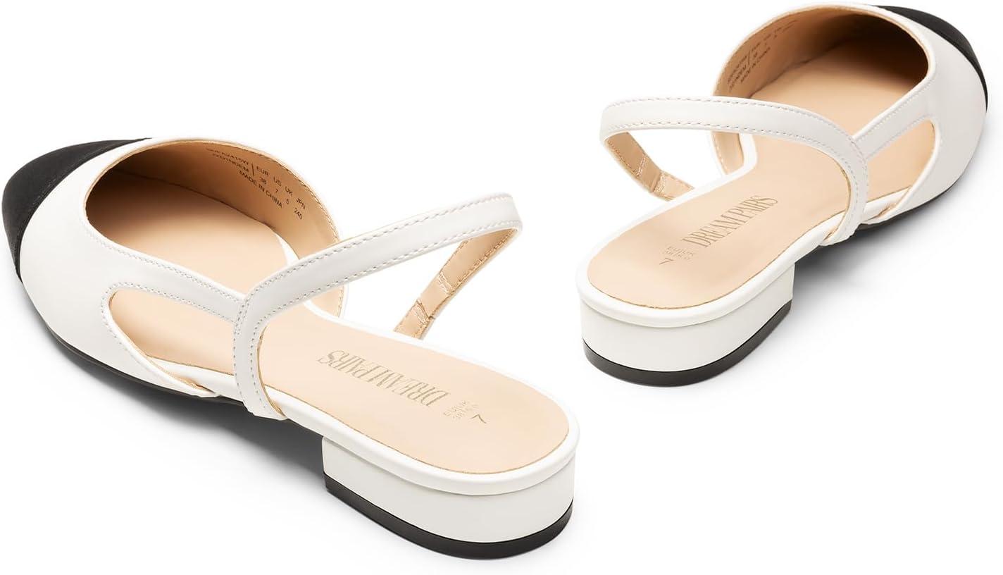 imageDREAM PAIRS Womens Slingback Flats Square Toe Ballet Dressy Flats Low Heel Dress Shoes for Business Casual Work Office Wedding PartyWhite