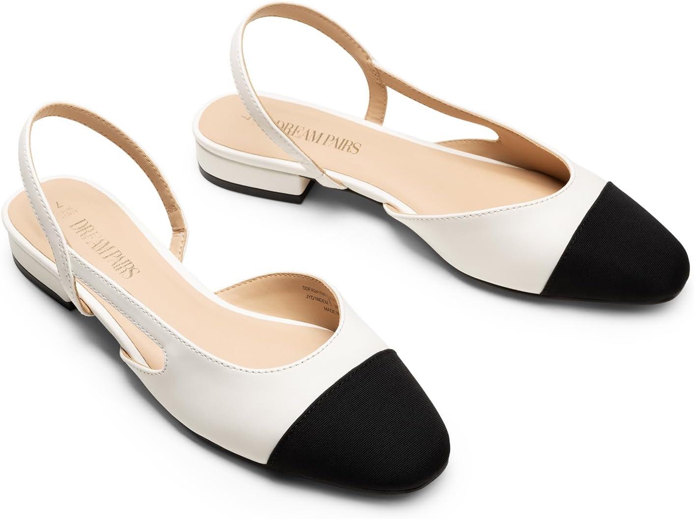 imageDREAM PAIRS Womens Slingback Flats Square Toe Ballet Dressy Flats Low Heel Dress Shoes for Business Casual Work Office Wedding PartyWhite