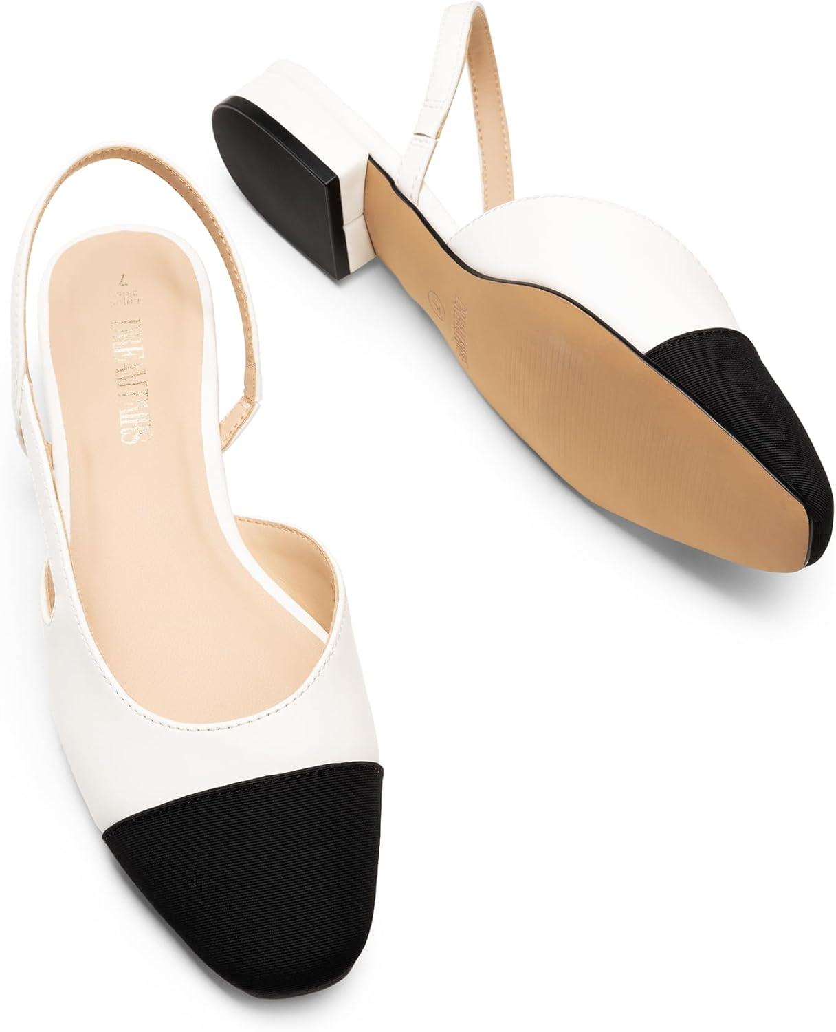imageDREAM PAIRS Womens Slingback Flats Square Toe Ballet Dressy Flats Low Heel Dress Shoes for Business Casual Work Office Wedding PartyWhite