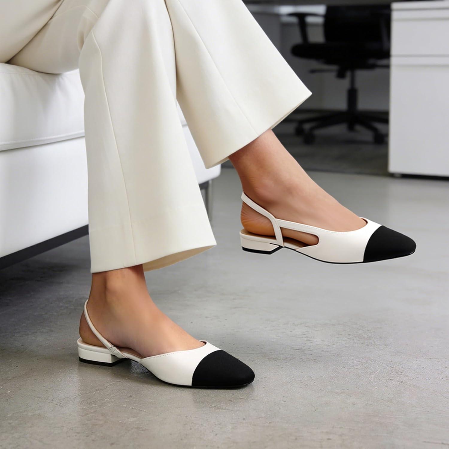 imageDREAM PAIRS Womens Slingback Flats Square Toe Ballet Dressy Flats Low Heel Dress Shoes for Business Casual Work Office Wedding PartyWhite
