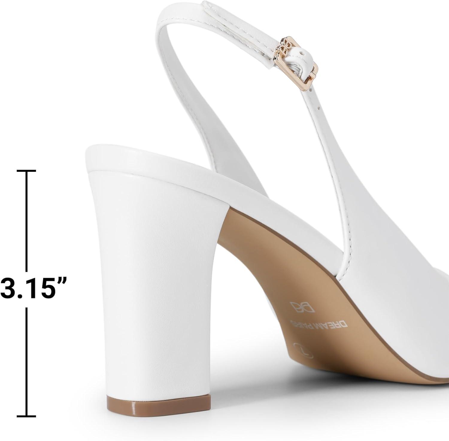 imageDREAM PAIRS Womens Slingback Heels Chunky Block Heels Pointed Toe Closed Toe Pumps Comfortable Work Office Business ShoesWhite