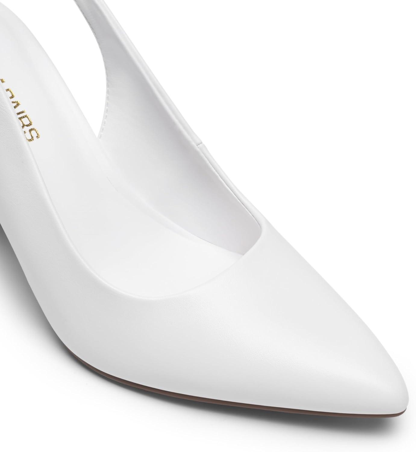 imageDREAM PAIRS Womens Slingback Heels Chunky Block Heels Pointed Toe Closed Toe Pumps Comfortable Work Office Business ShoesWhite