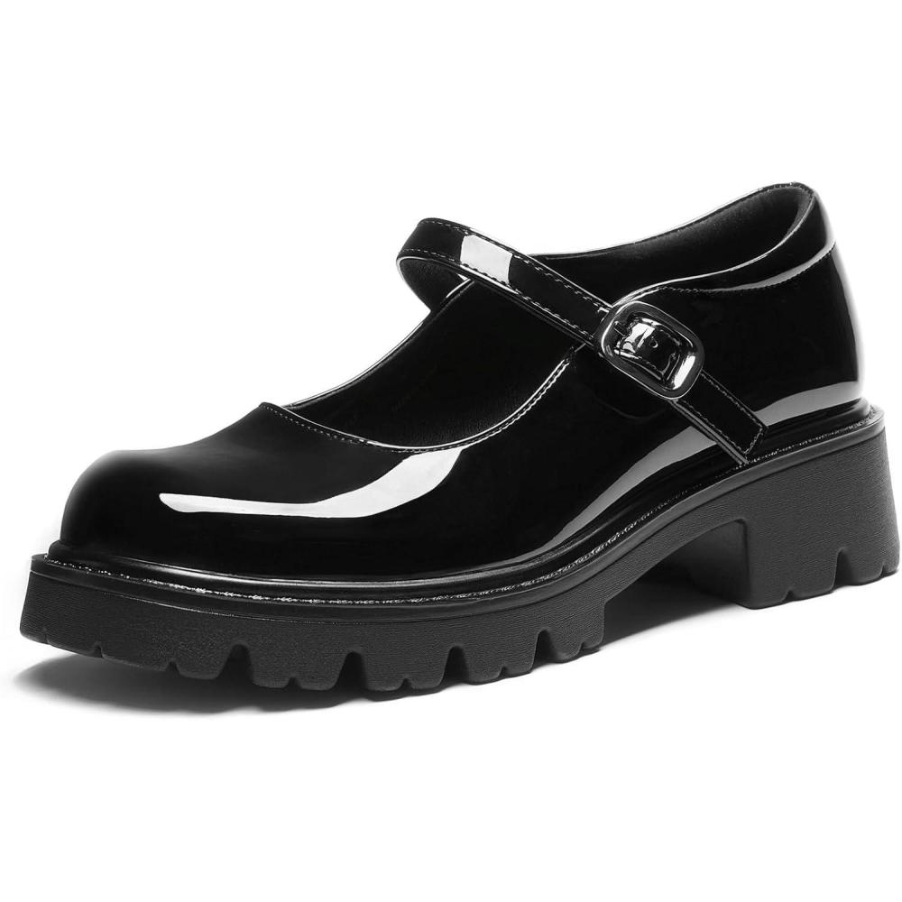 imageDREAM PAIRS Mary Jane Platform Shoes for Women Closed Toe Chunky Block Heel Cute Dress ShoesBlackpat