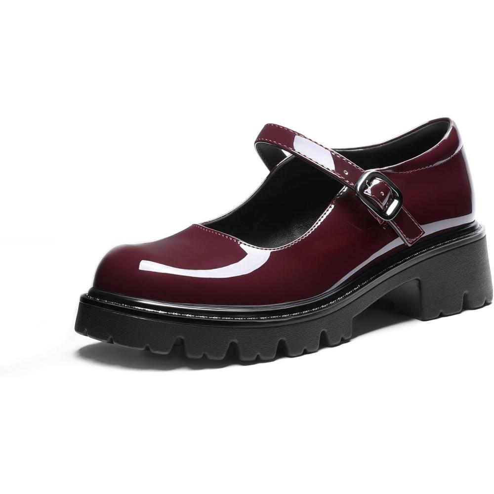 imageDREAM PAIRS Mary Jane Platform Shoes for Women Closed Toe Chunky Block Heel Cute Dress ShoesBurgundy