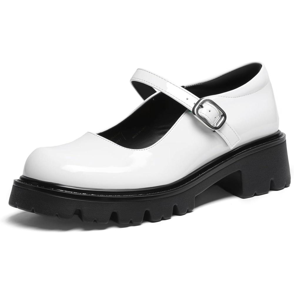 imageDREAM PAIRS Mary Jane Platform Shoes for Women Closed Toe Chunky Block Heel Cute Dress ShoesWhite