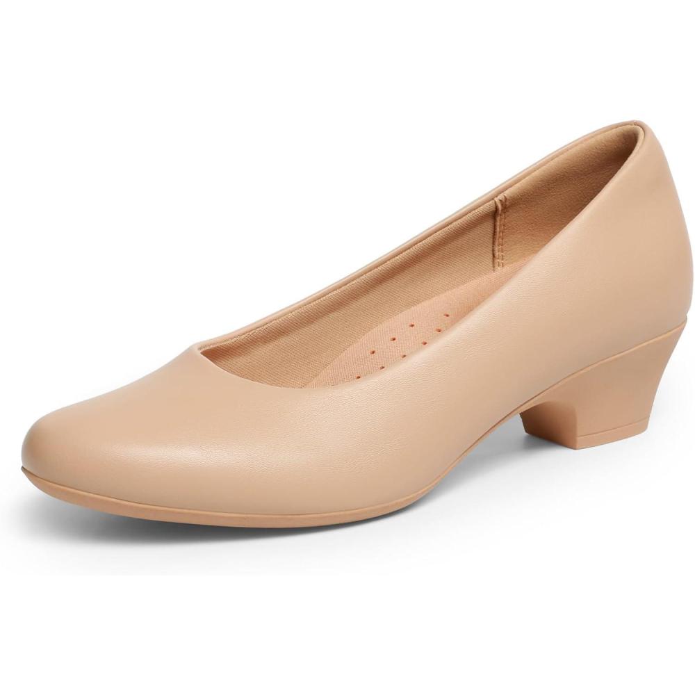 imageDREAM PAIRS Womens Chunky Closed Toe Dress Low Block Heels Comfortable Slip On Work Pumps Wedding Casual ShoesNude