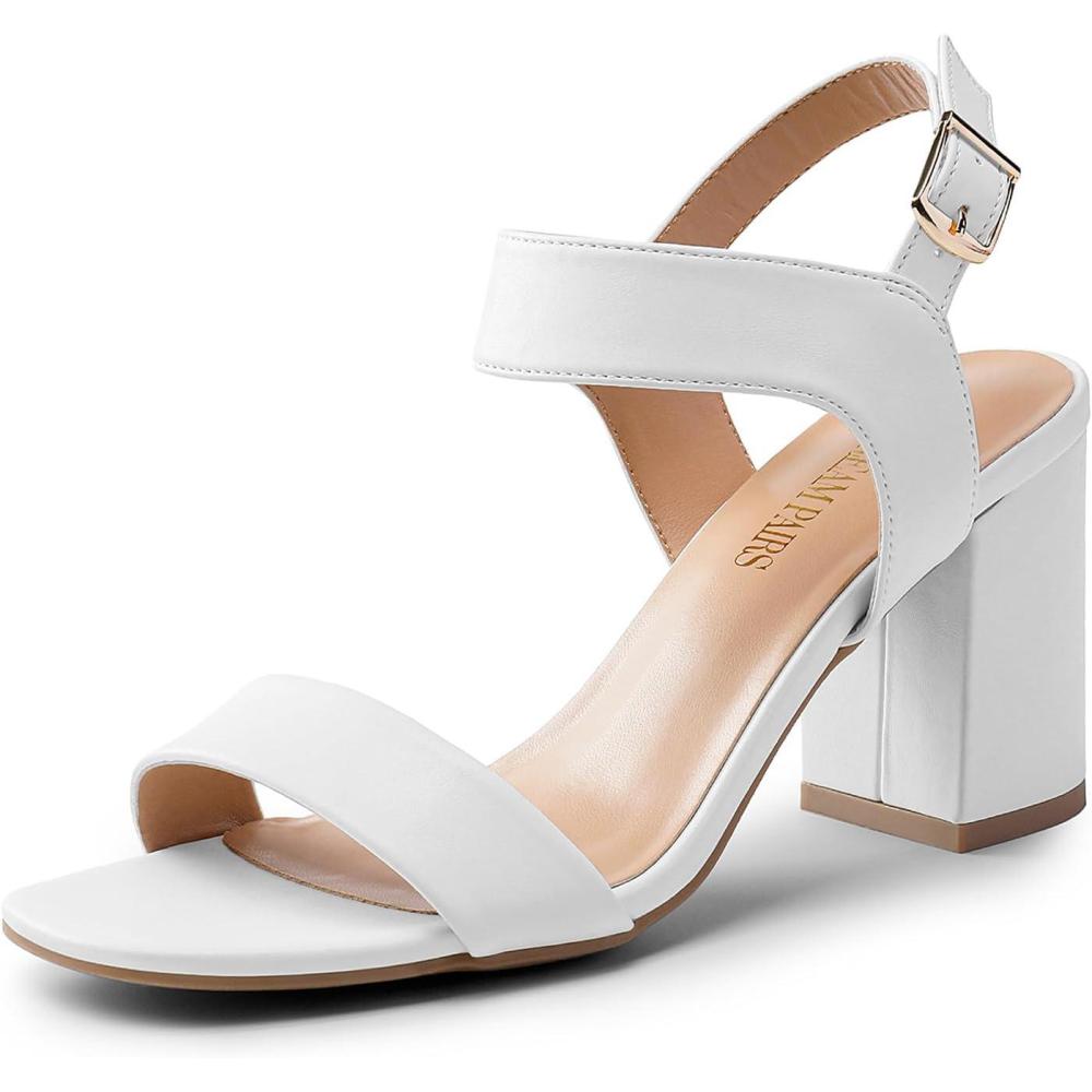 imageDREAM PAIRS Womens High Chunky Heels Square Toe Block Ankle Strap 3 inch Comfortable Heeled Sandals For Formal Wedding Party DressWhite