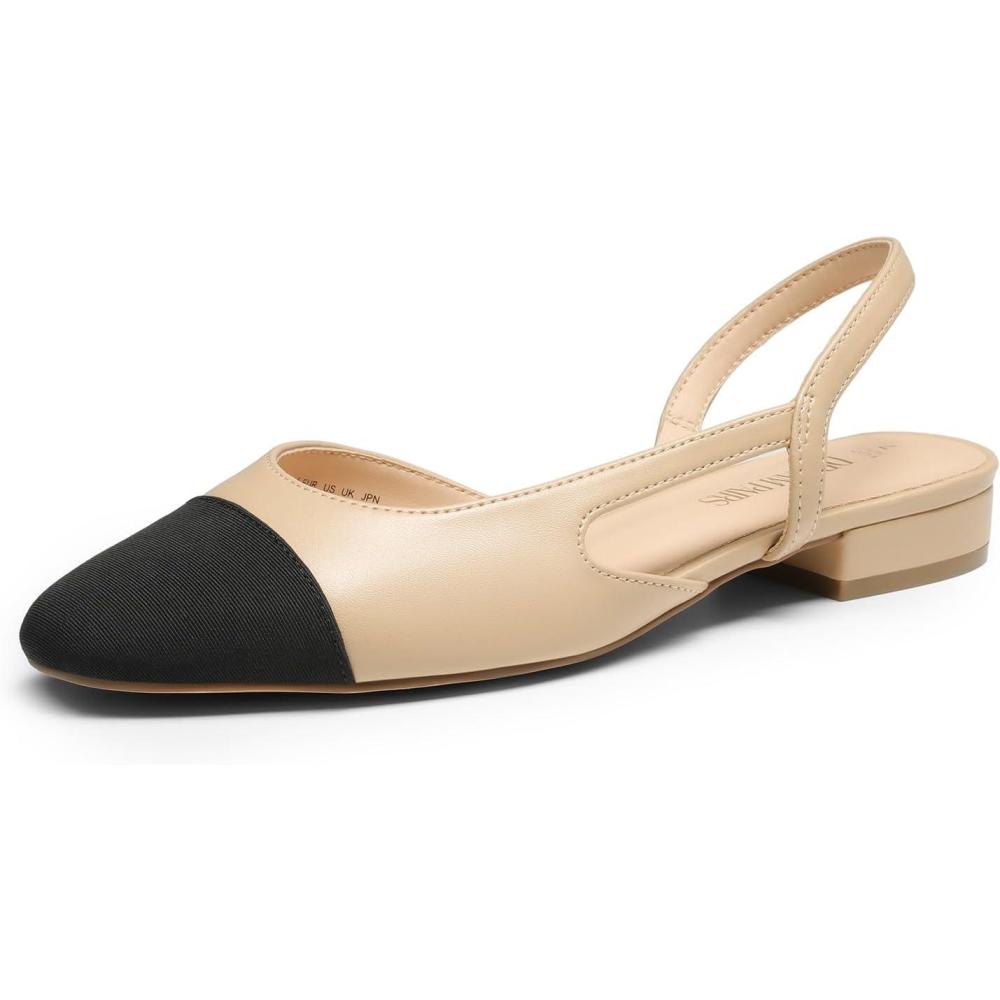 imageDREAM PAIRS Womens Slingback Flats Square Toe Ballet Dressy Flats Low Heel Dress Shoes for Business Casual Work Office Wedding PartyNude