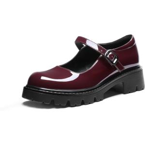 DREAM PAIRS Mary Jane Platform Shoes for Women Closed Toe Chunky Block Heel Cute Dress Shoes(Burgundy)