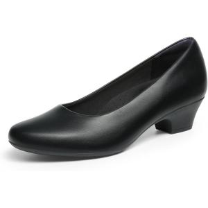 DREAM PAIRS Women’s Chunky Closed Toe Dress Low Block Heels Comfortable Slip On Work Pumps Wedding Casual Shoes(Black)