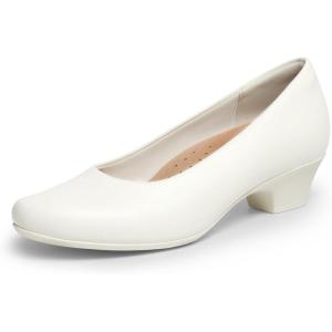 DREAM PAIRS Women’s Chunky Closed Toe Dress Low Block Heels Comfortable Slip On Work Pumps Wedding Casual Shoes(White)