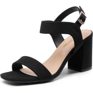 DREAM PAIRS Women’s High Chunky Heels Square Toe Block Ankle Strap 3 inch Comfortable Heeled Sandals For Formal Wedding Party Dress(Black-nubuck)