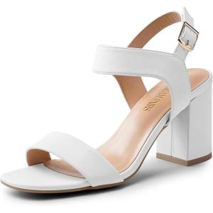 DREAM PAIRS Women’s High Chunky Heels Square Toe Block Ankle Strap 3 inch Comfortable Heeled Sandals For Formal Wedding Party Dress(White)