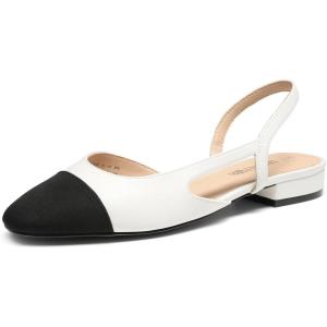 DREAM PAIRS Women’s Slingback Flats Square Toe Ballet Dressy Flats Low Heel Dress Shoes for Business Casual Work Office Wedding Party(White)