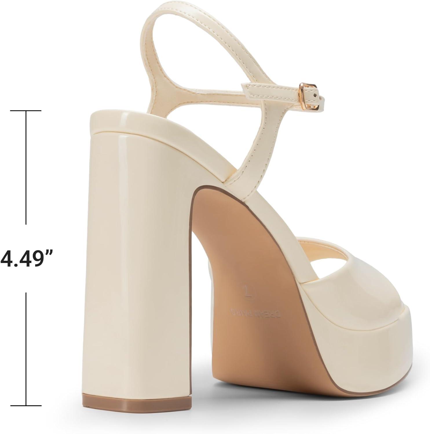 imageDREAM PAIRS Platform Heels for Women Square Toe Chunky High Heels Ankle Strap Sandals for Wedding Party Formal EventBeige