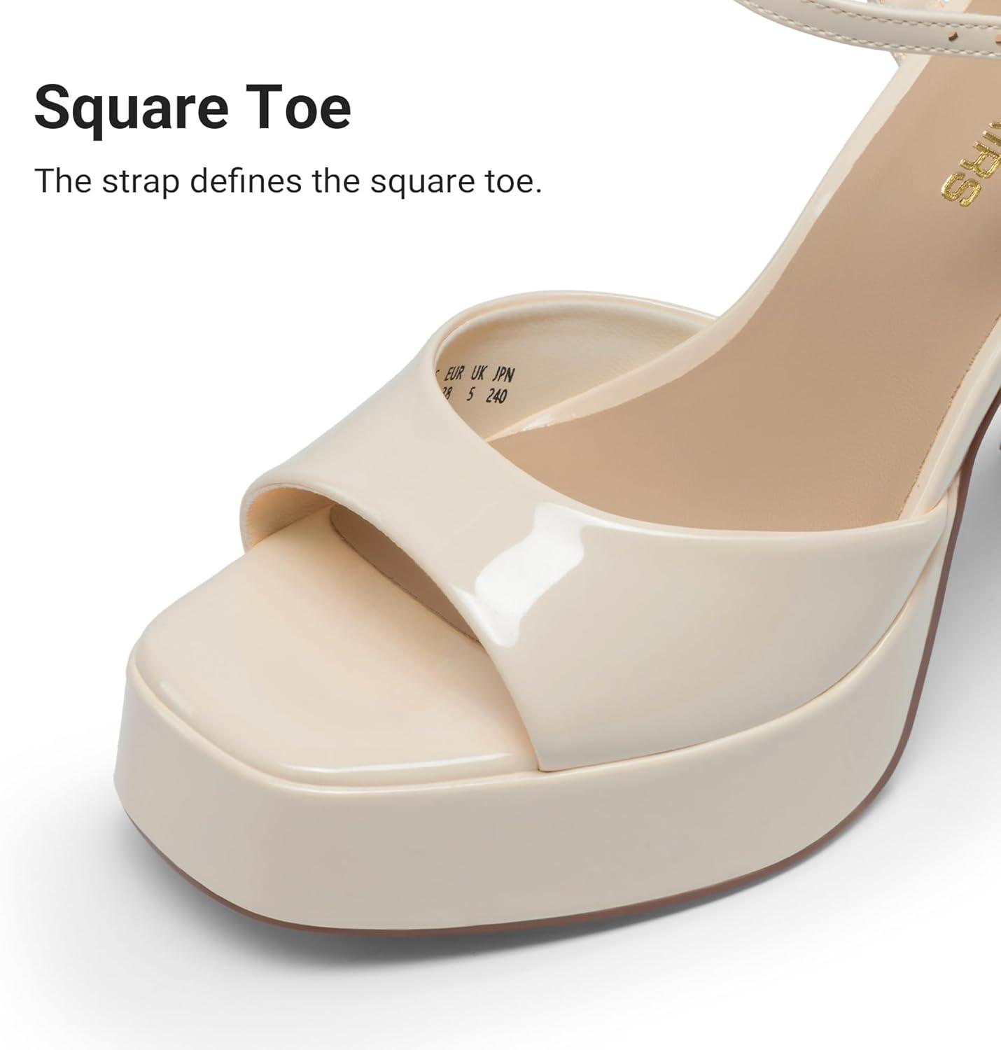 imageDREAM PAIRS Platform Heels for Women Square Toe Chunky High Heels Ankle Strap Sandals for Wedding Party Formal EventBeige