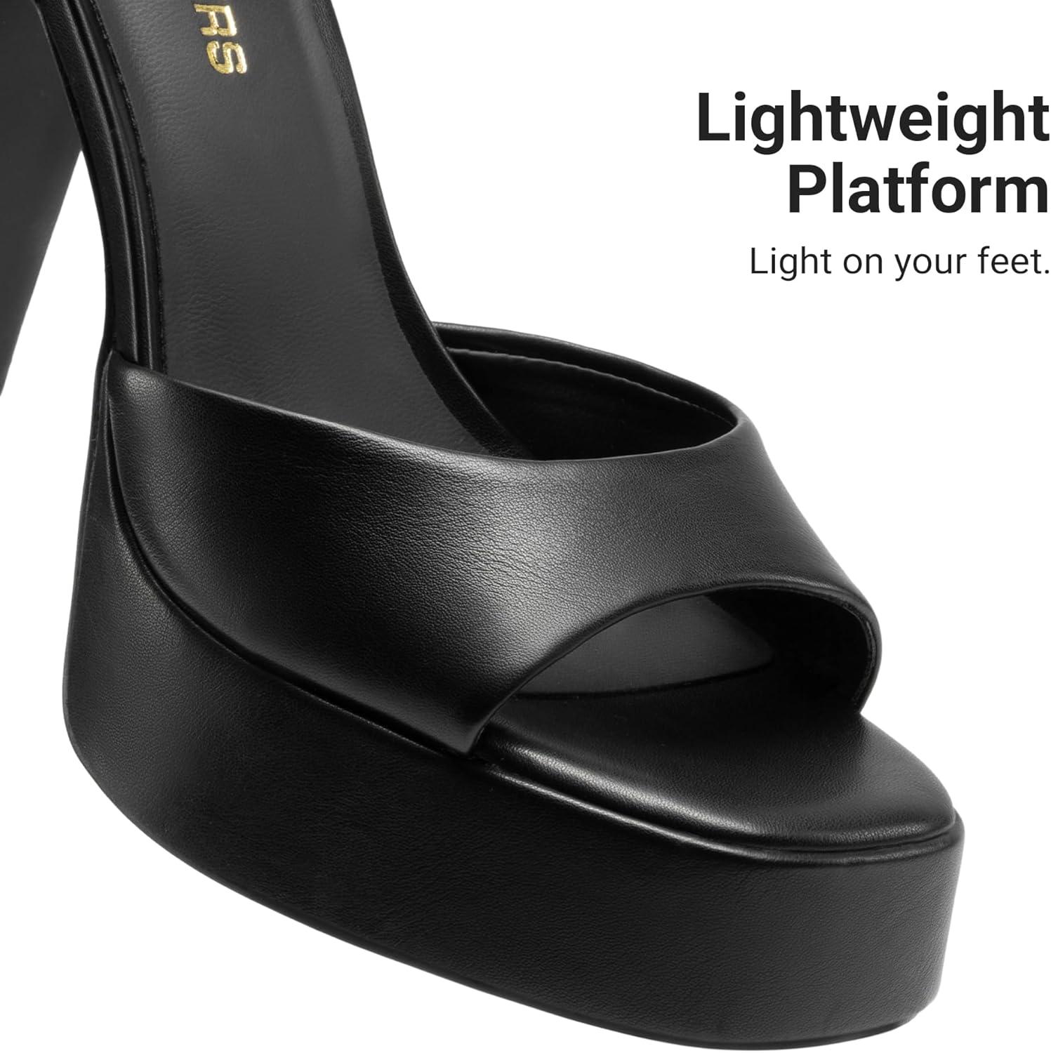 imageDREAM PAIRS Platform Heels for Women Square Toe Chunky High Heels Ankle Strap Sandals for Wedding Party Formal EventBlack