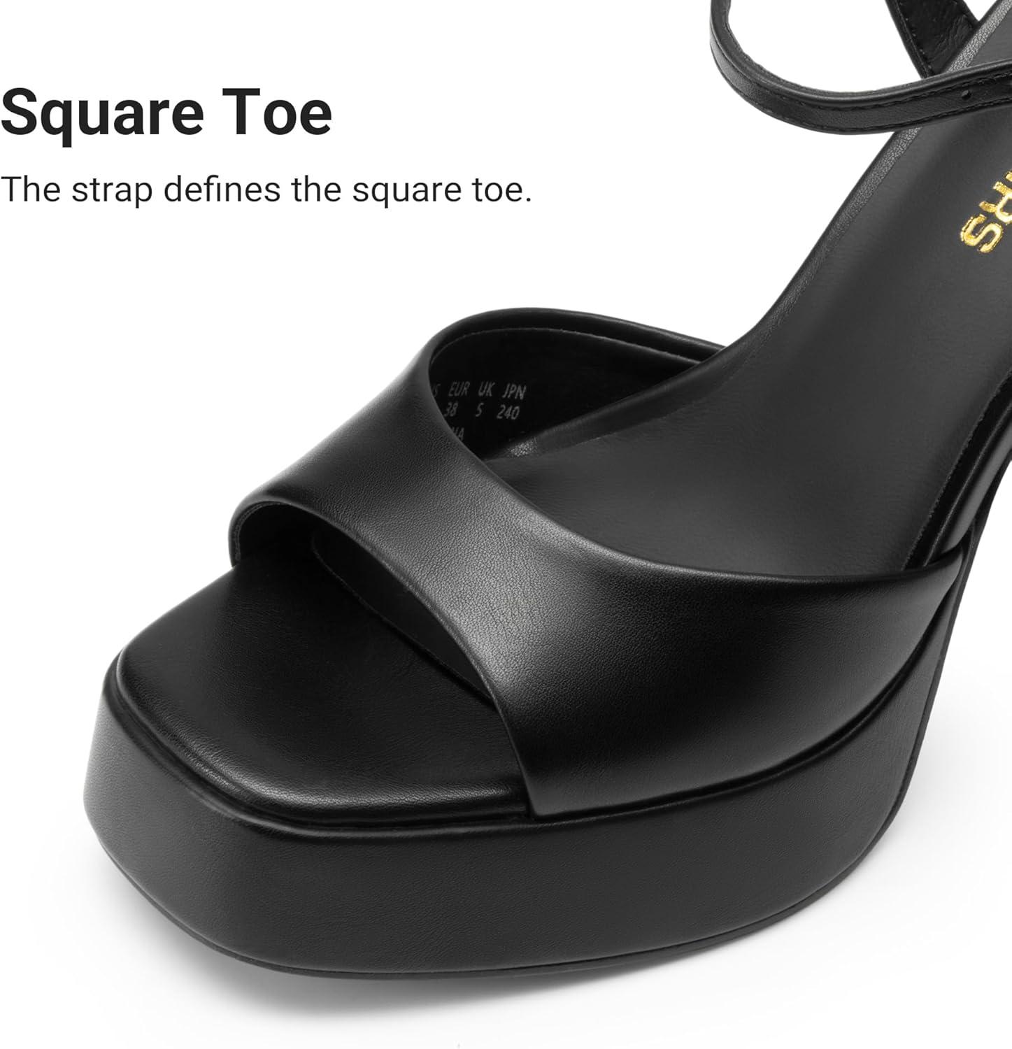 imageDREAM PAIRS Platform Heels for Women Square Toe Chunky High Heels Ankle Strap Sandals for Wedding Party Formal EventBlack