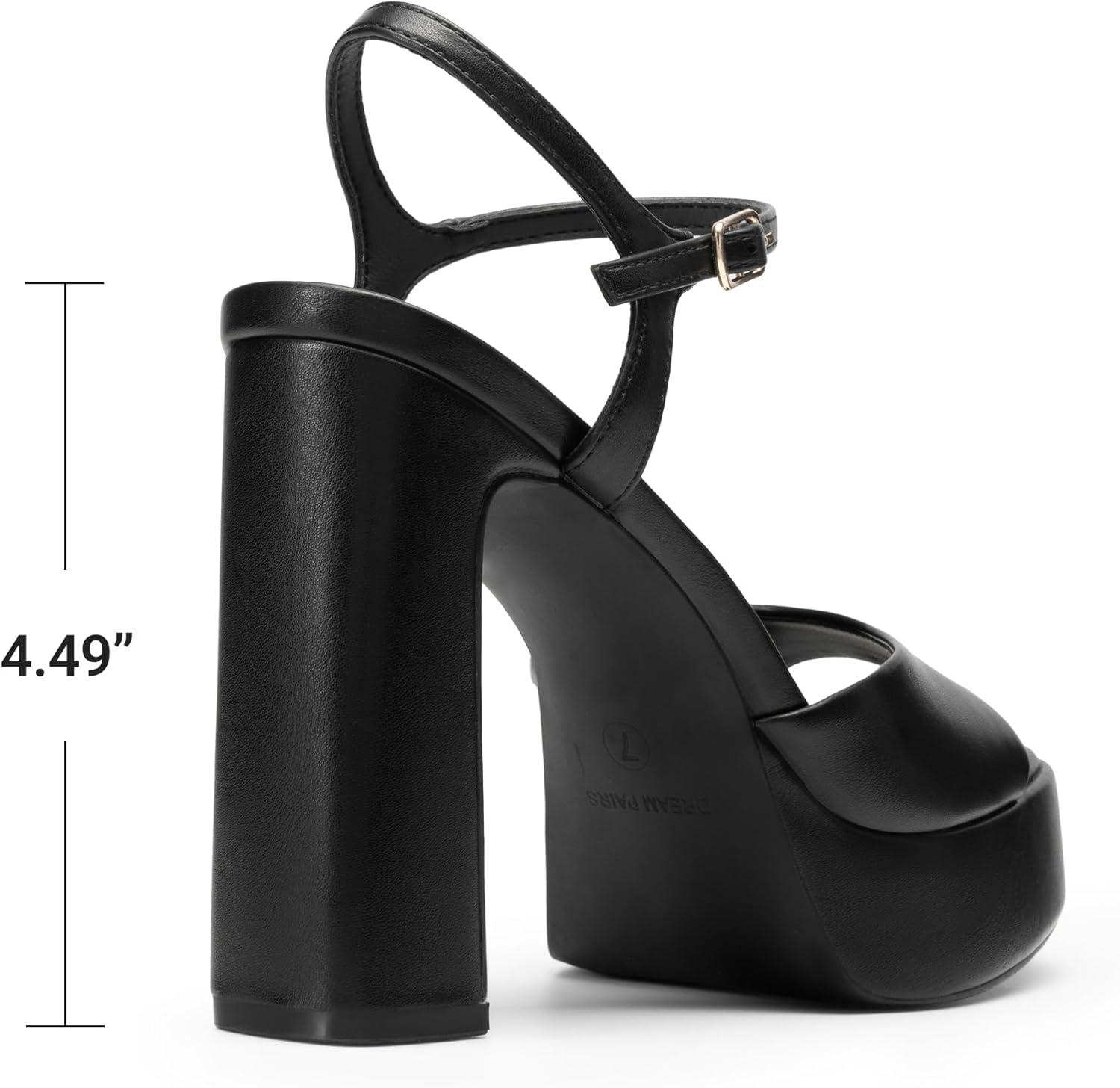 imageDREAM PAIRS Platform Heels for Women Square Toe Chunky High Heels Ankle Strap Sandals for Wedding Party Formal EventBlack