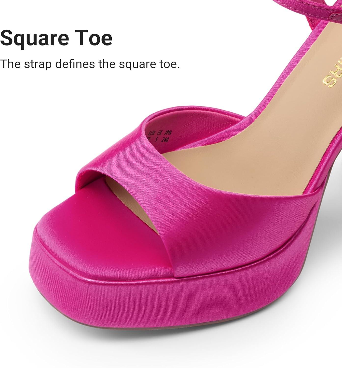 imageDREAM PAIRS Platform Heels for Women Square Toe Chunky High Heels Ankle Strap Sandals for Wedding Party Formal EventHot Pink
