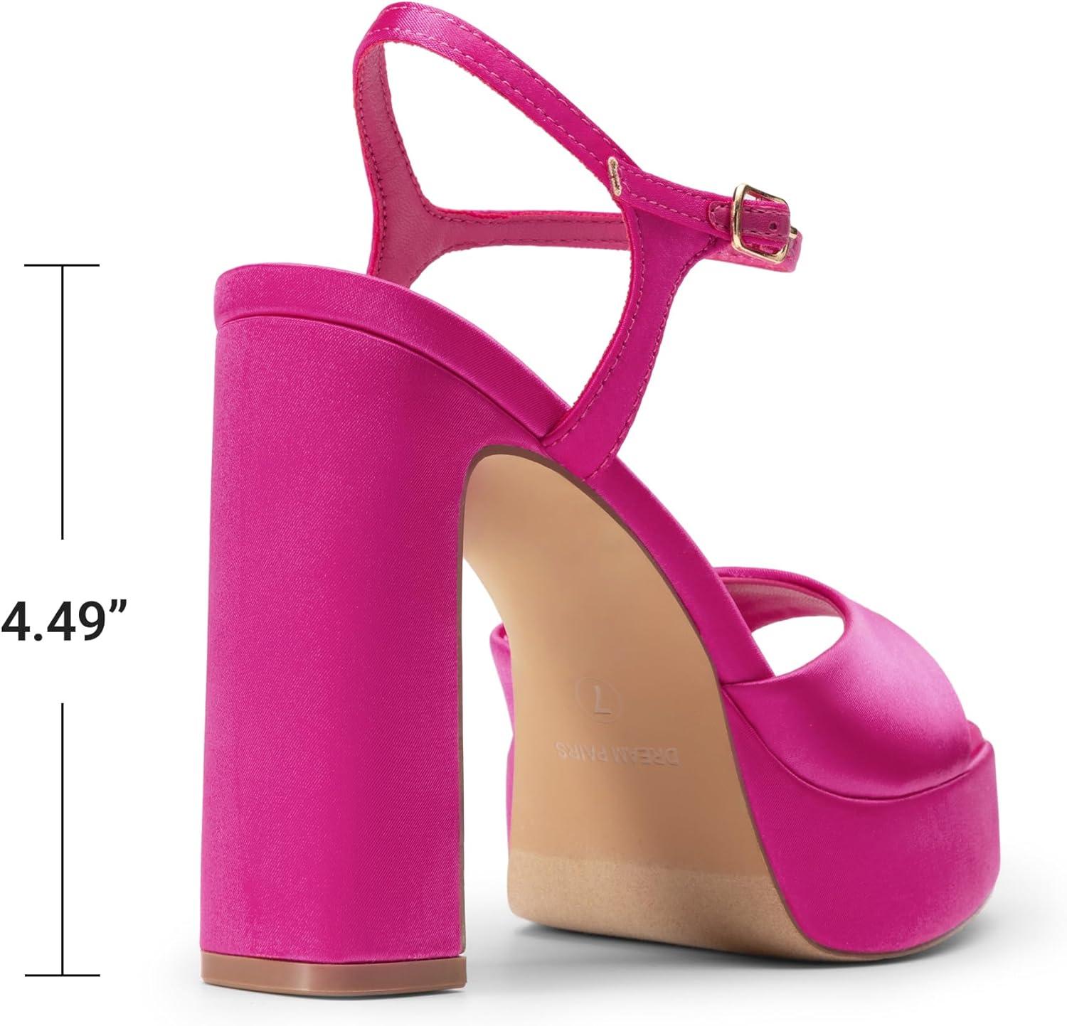 imageDREAM PAIRS Platform Heels for Women Square Toe Chunky High Heels Ankle Strap Sandals for Wedding Party Formal EventHot Pink