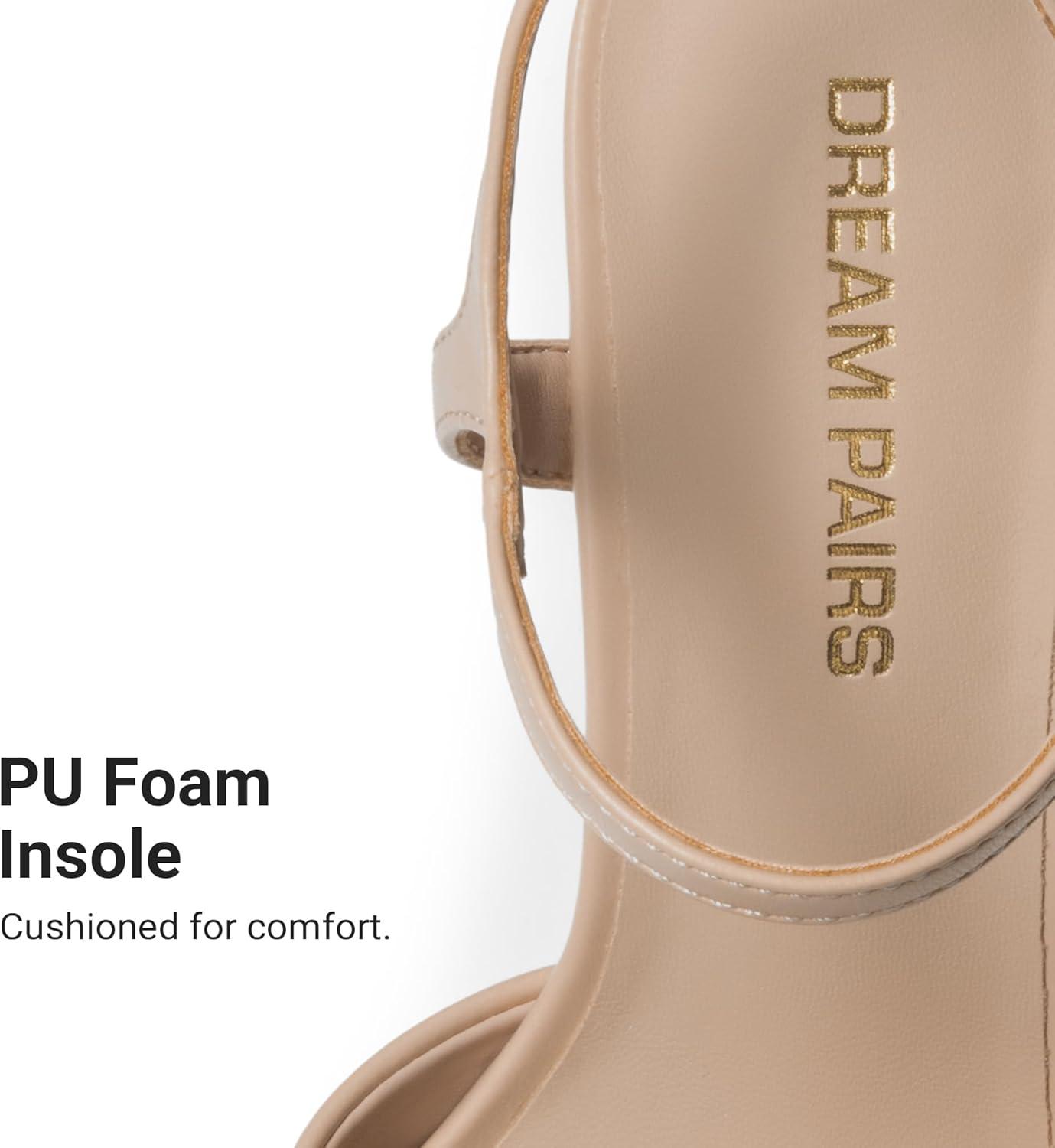 imageDREAM PAIRS Platform Heels for Women Square Toe Chunky High Heels Ankle Strap Sandals for Wedding Party Formal EventNude