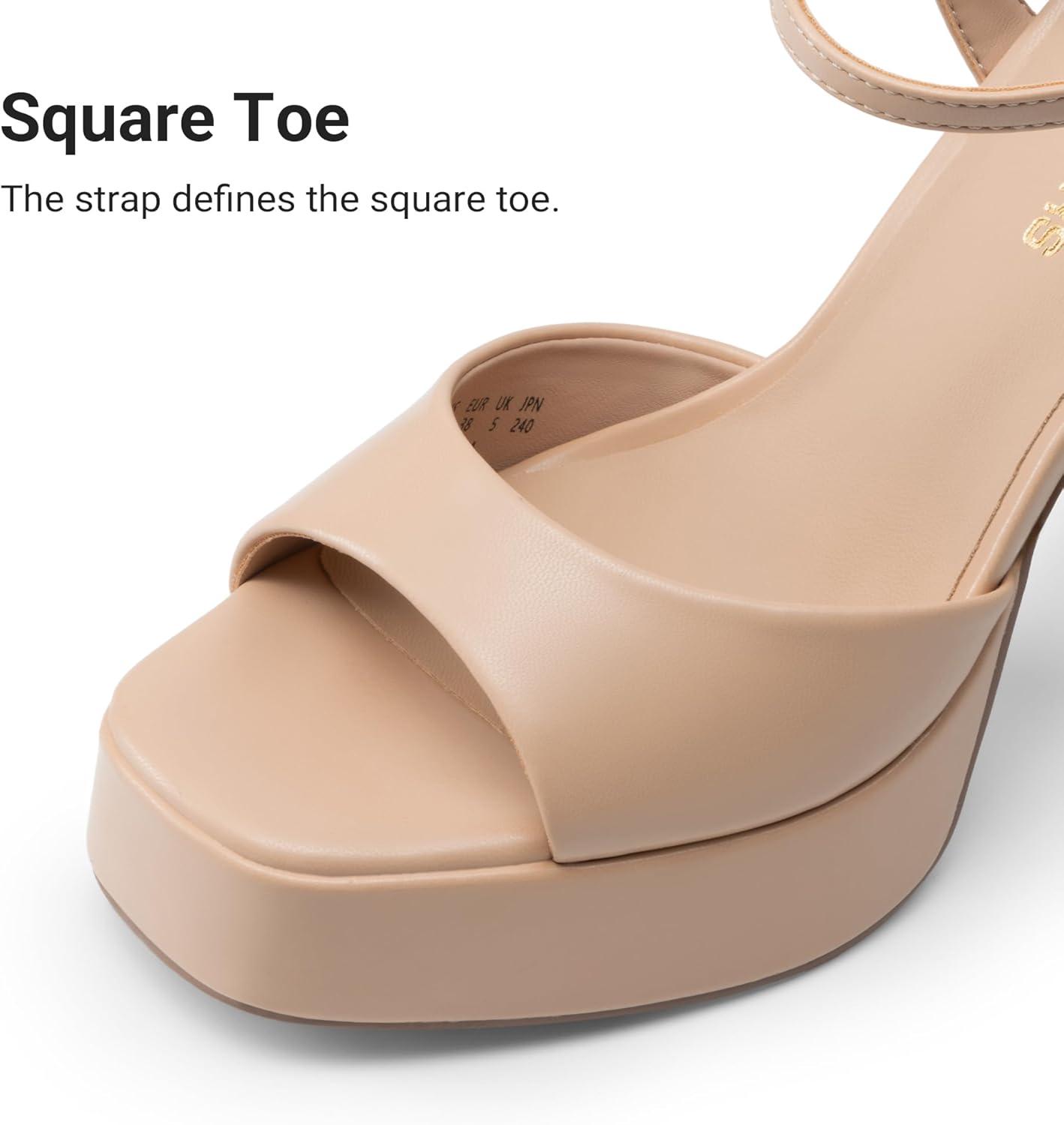 imageDREAM PAIRS Platform Heels for Women Square Toe Chunky High Heels Ankle Strap Sandals for Wedding Party Formal EventNude