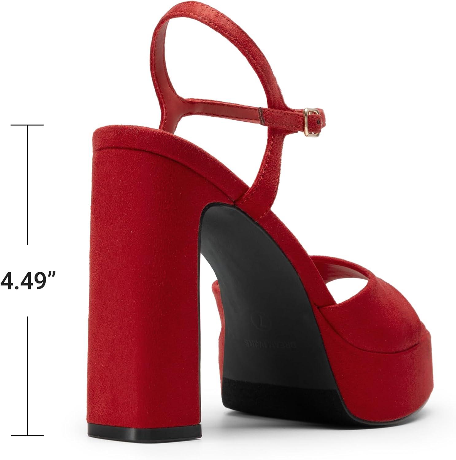 imageDREAM PAIRS Platform Heels for Women Square Toe Chunky High Heels Ankle Strap Sandals for Wedding Party Formal EventRed