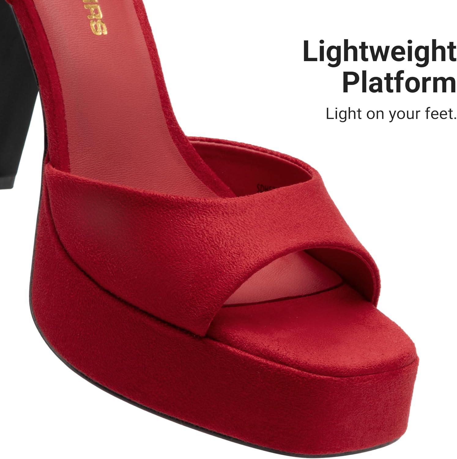 imageDREAM PAIRS Platform Heels for Women Square Toe Chunky High Heels Ankle Strap Sandals for Wedding Party Formal EventRed